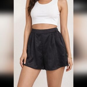 EESOME Black High Rise Satin Flowy Shorts Size Small Elastic Waist Pockets
